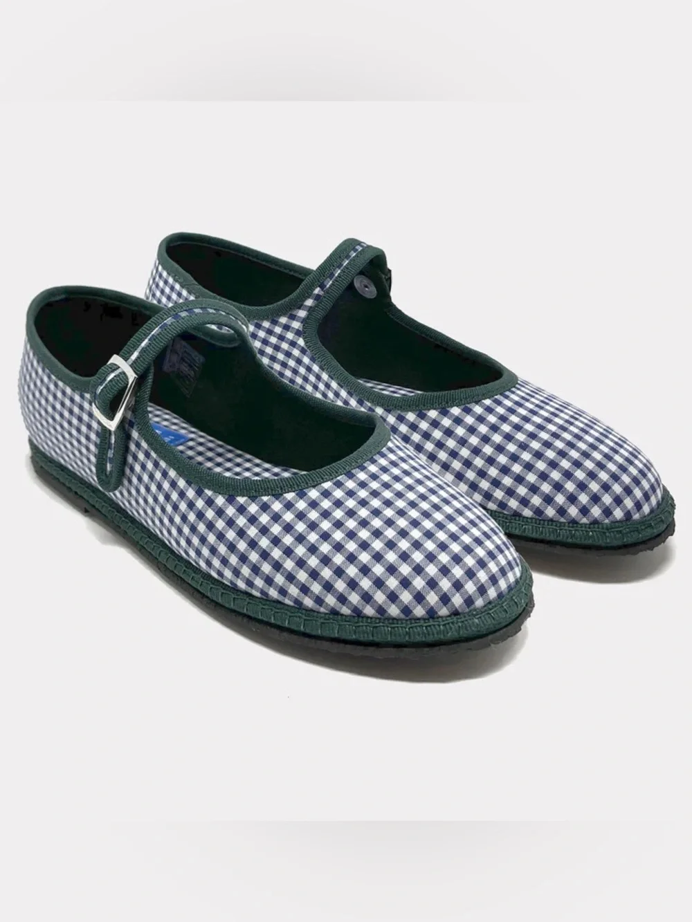 SantM Mary Jane Furlane Flats Navy Gingham Size 37 / US 7